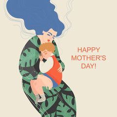 Mother's Day card with a cute woman holding a baby on her knees.
