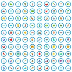 100 tourism icons set in cartoon style for any design vector illustration