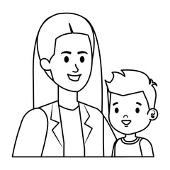 young mother with little son characters