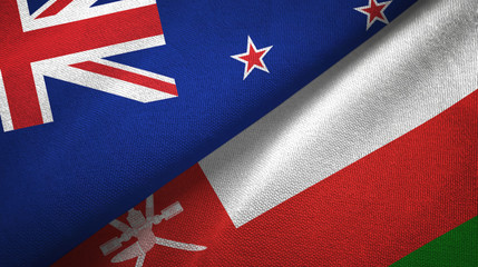 New Zealand and Oman two flags textile cloth, fabric texture