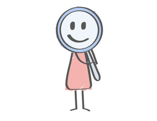Stick Figure - woman looking through magnifying glass