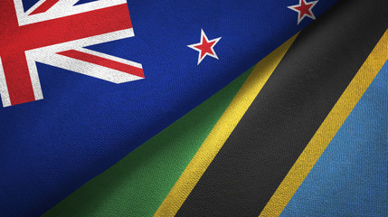 New Zealand and Tanzania two flags textile cloth, fabric texture