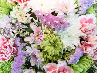 Beautiful Bouquet. Mixed colorful flowers from purple, pink, white and green for decorating and background.