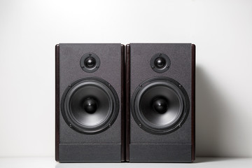 Fototapeta premium Black music speakers. Speaker range. On white background.