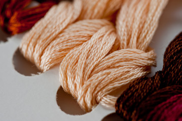 Thread for embroidery floss on paper base close-up shot
