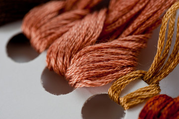 Thread for embroidery floss on paper base close-up shot