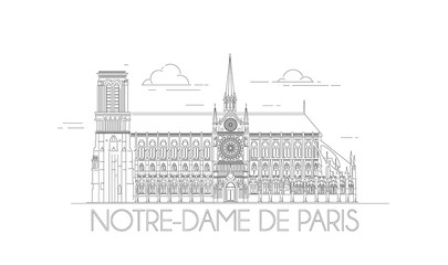 Minimalistic line-art of the Notre-Dame in Paris, France. Outline Notre Dame