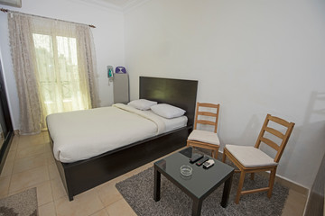 Fototapeta na wymiar Double bed in a luxury apartment
