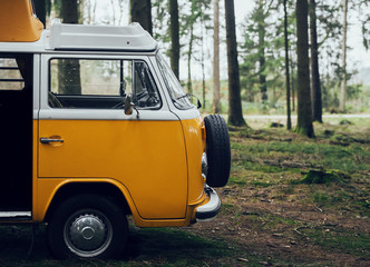 Old bus in the forest.