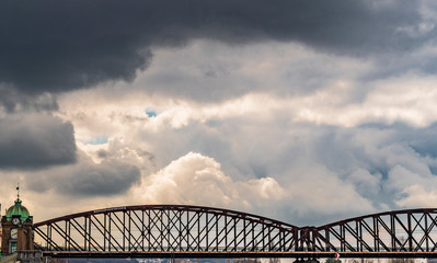 Iron bridge and overcast sky