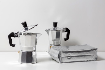 Italian silver coffee filters. On white background.
