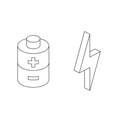 Energy charge battery 3d vector line art icon isometric minimalism illustrate