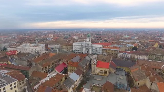 arad romania aerial images with drone through the city of arad buildings