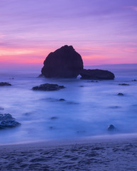 sunset and waves on the beach in Biarritz France