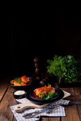 Roasted cabbage rolls with rice and minced meat according to the recipe of omas