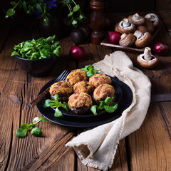 stuffed with minced meat and baked Champignons