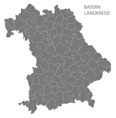Modern Map - Bavaria map of Germany with counties gray