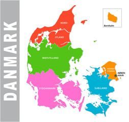 Colorful Danmark administrative and political map