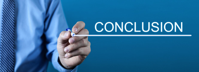 Man writing Conclusion text in screen.