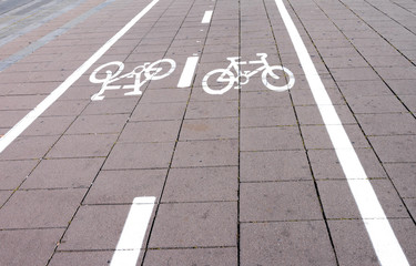 Bicycle sign on lane. Road marking in Barcelona, Spain