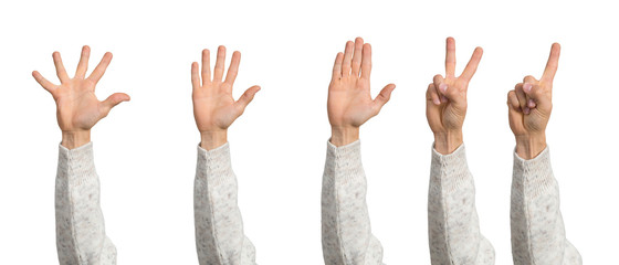 Man hands showing various gestures