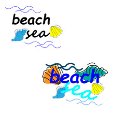 Fototapeta na wymiar Summer holidays illustration - sea inhabitants on a beach sand against a sunny seascape 