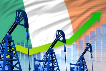 growing graph on Ireland flag background - industrial illustration of Ireland oil industry or market concept. 3D Illustration