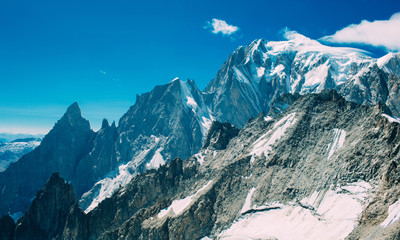 view to Mont Blanc mountain peak, from Punta Helbronner at Courmayeur, Italy