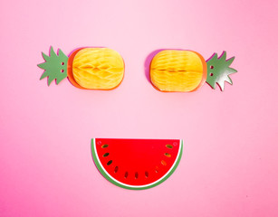 Paper fruits flat lay abstract summer minimal concept. Trendy background.