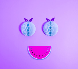 Paper fruits flat lay abstract summer minimal concept. Trendy background.