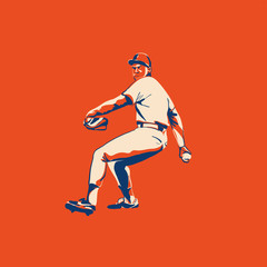 Fototapeta na wymiar baseball player pitcher on field. Vector flat illustration