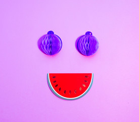 Paper fruits flat lay abstract summer minimal concept. Trendy background.