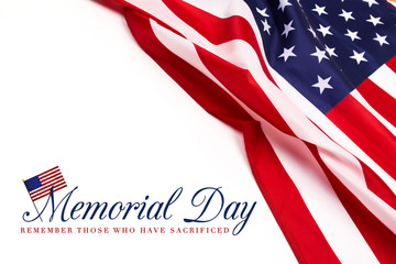 Fototapeta na wymiar Text Memorial Day on American flag background