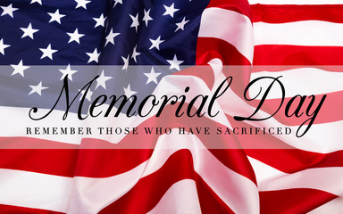 Text Memorial Day on American flag background