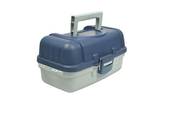 Box for fishing lures on white background