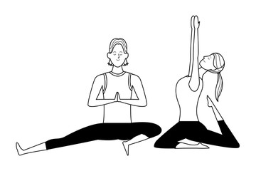 couple yoga poses black and white