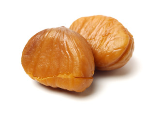 chinese food, peeled roasted chestnut on white background