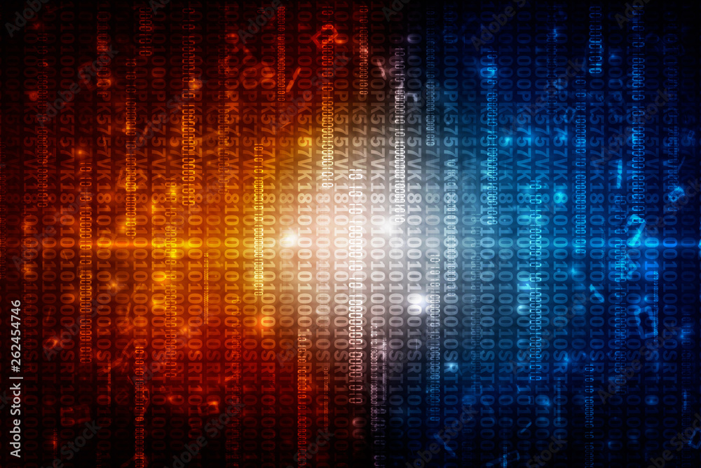 Poster 2d illustration abstract digital binary data on computer screen