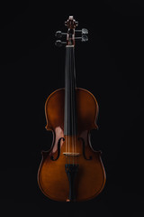 Fototapeta na wymiar top view of classical wooden cello isolated on black