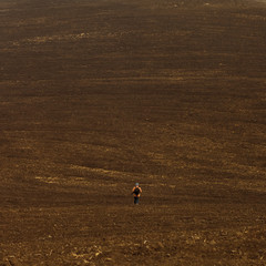 Soil field with man