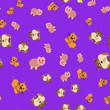 Seamless pattern of dogs pig and cat © Fotostock32