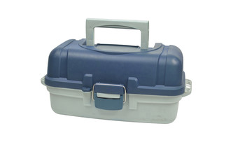 Box for fishing lures on white background