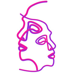 Abstract faces in line. In neon style
