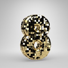 Disco ball number 8 isolated on white background. 3D rendered alphabet.