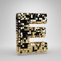 Disco ball uppercase letter E isolated on white background. 3D rendered alphabet.