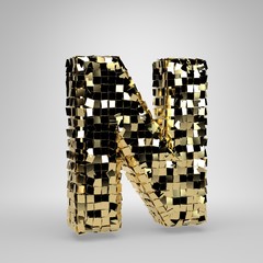 Disco ball uppercase letter N isolated on white background. 3D rendered alphabet.