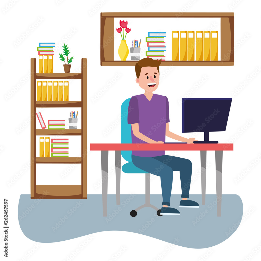 Wall mural online education man cartoon