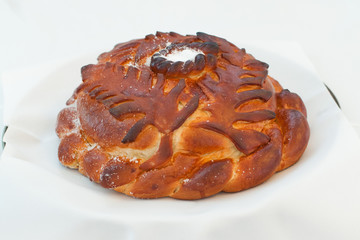 Loaf with salt. Russian tradition of meeting guests