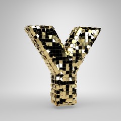 Disco ball uppercase letter Y isolated on white background. 3D rendered alphabet.
