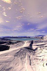 Alien Planet. Mountain and  sky. 3D rendering
